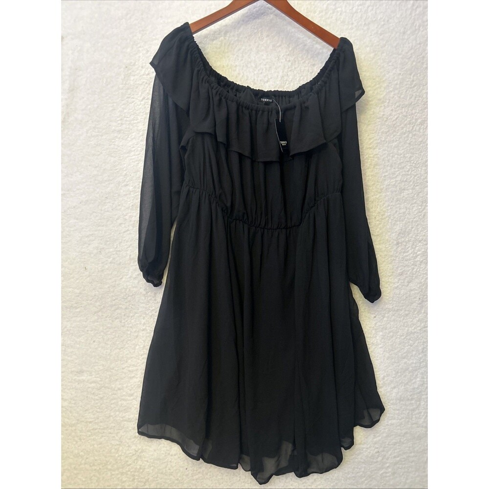 TORRID Size 2/2X Black Chiffon Long Sleeve Off The Shoulder Skater Dress Stretch